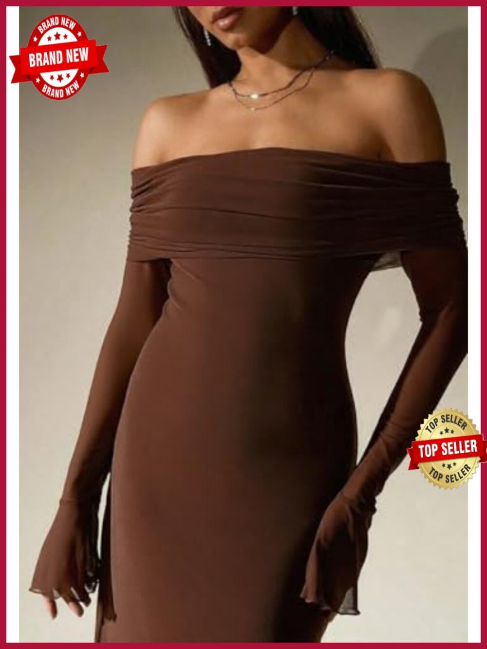 Formal Bodycon Maxi Dress Long Sleeve Wedding Guest Ruched - Picture 4 of 6